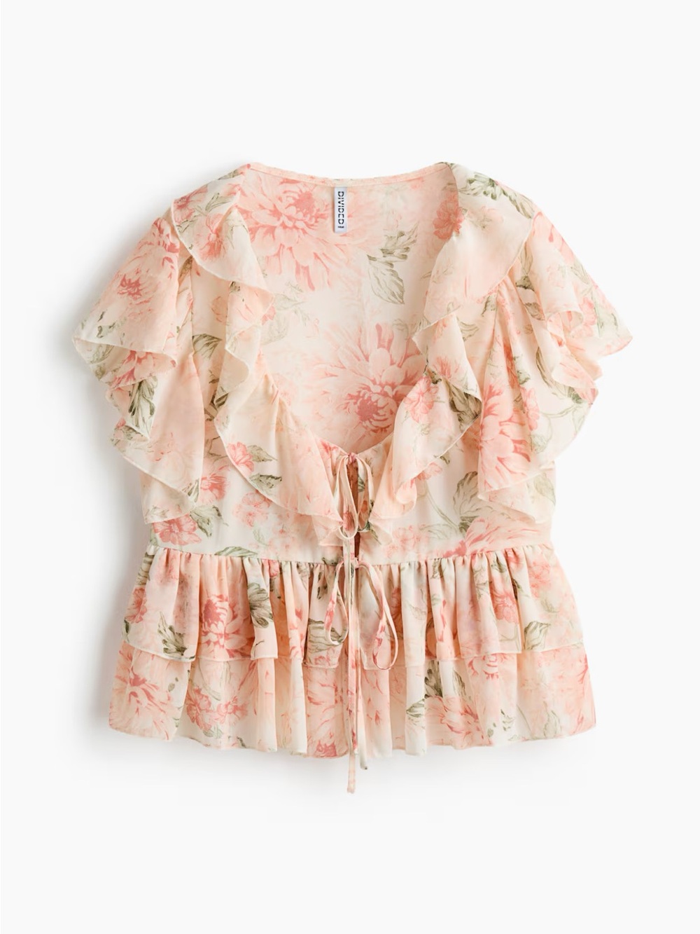 H&M Peach & Cream Floral Ruffle Tie-Front Blouse - Picture 2 of 5